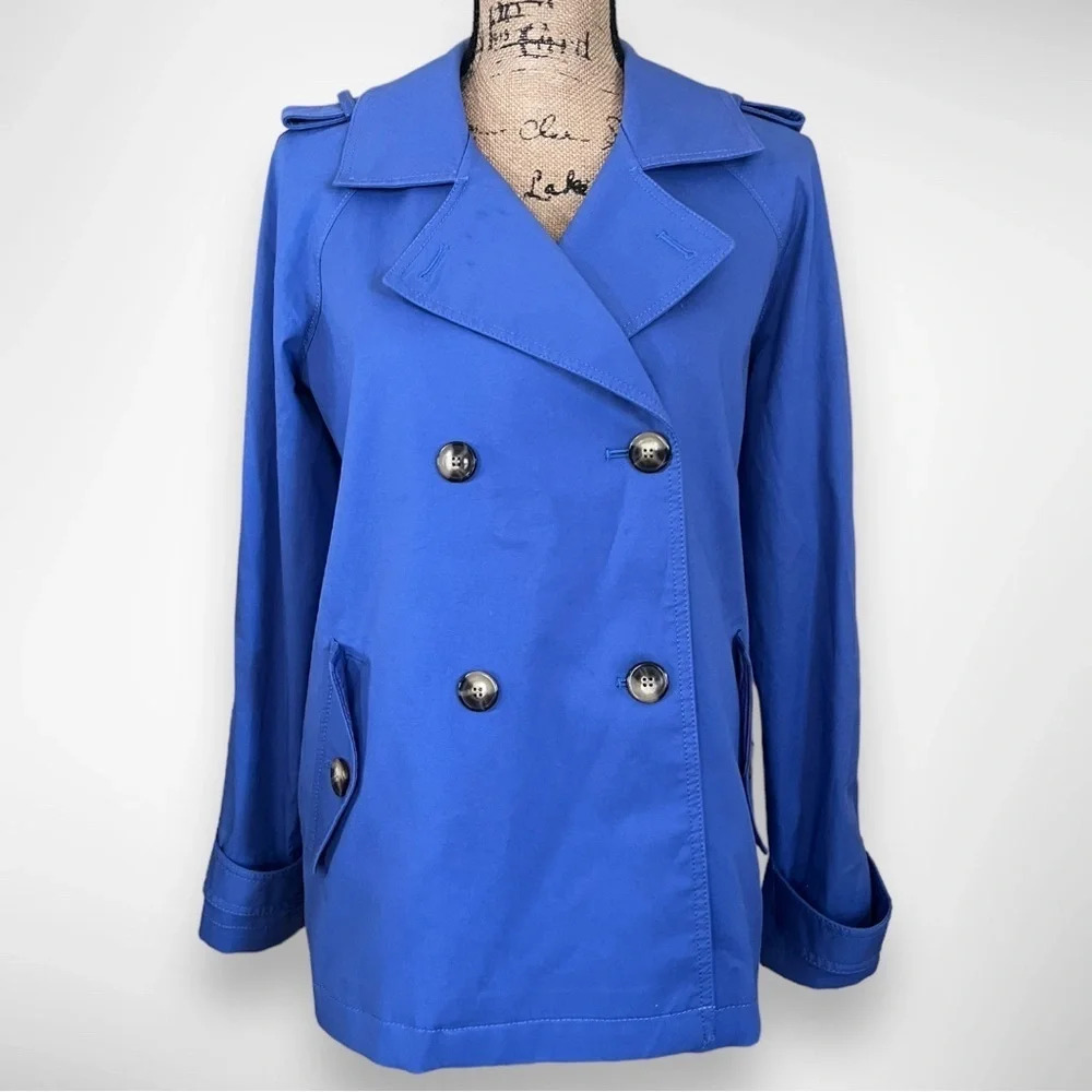 TALBOTS Women's Blue Button Cotton Blend Casual Lightweight Jacket Small | EUC